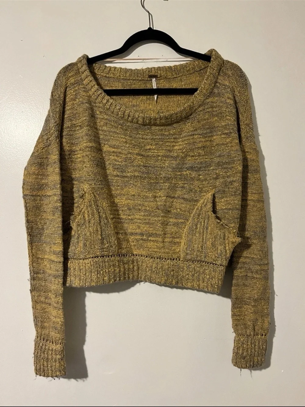 Free People “In My Pocket” Yellow Marled Wool Blend Sweater